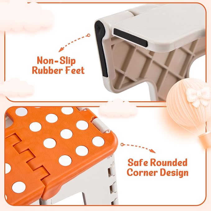ACSTEP Folding Step Stool 9 Inch for Kids, 300 lbs, Bicolor Orange | Lightweight Plastic Small Foldable Step Stool with Handle, Non-Slip, for Kitchen, Bathroom, Bedroom and Closet - Image 6