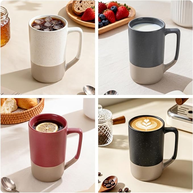 16 OZ Large Coffee Mugs Set of 4, Two Color Combination Big Ceramic Tea Cup with Square Handle with Speckled for Men Women Restaurant Home Office Hot Drinks, Assorted Colors - Image 7