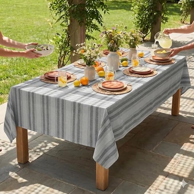 Urban Villa Tablecloth Cotton Tabletop 60x84 (6-8 Seats) Curtis Stripes - Image 3