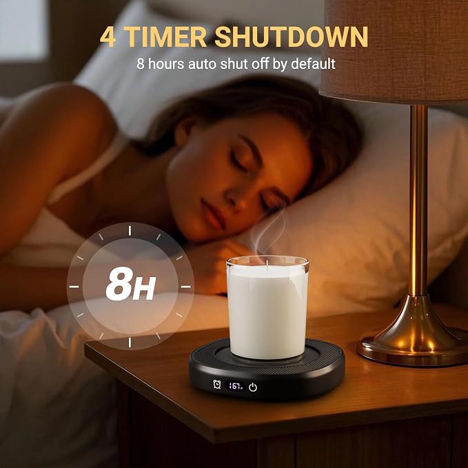 Coffee Mug Warmer & Simple Pure Black Mug Set, Electric Cup Warmer with Auto Shut Off, 4 Temperature Setting Smart Beverage Warmer, 8-Hours Auto Shut Off (Simple Pure Black Mug) - Image 4