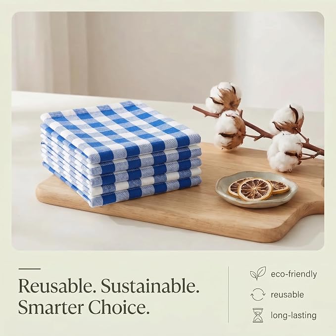 Urban Villa Kitchen Towels Cotton Dish Towels 20”x30” (Set of 6) Blue Wht - Image 8
