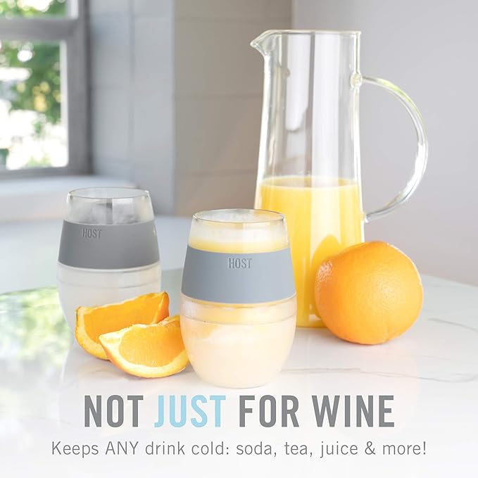 HOST Cooling Cup Set of 4 Plastic Double Wall Insulated Freezable Drink Chilling Tumbler with Freezing Gel, Wine Glasses for Red and White Wine, 8.5 oz, Assorted Colors