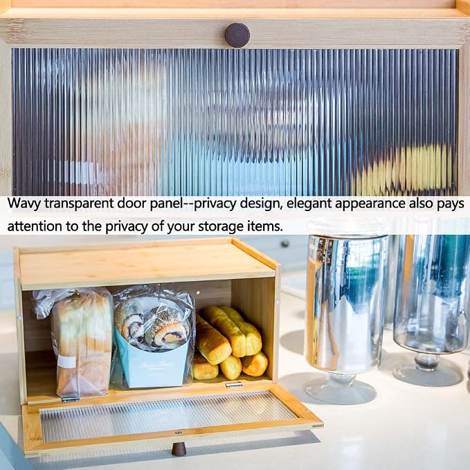 ETMI Bamboo Bread Box for Kitchen Counter-Large Capacity Bread Storage Container Farmhouse Bread Box with Window Bread Holder - Image 3