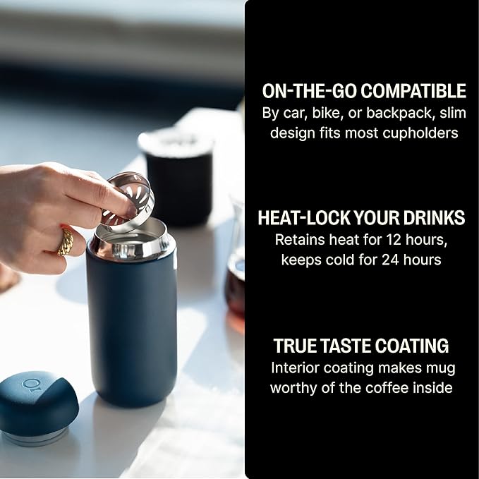 Fellow Carter Move Ceramic Lined Travel Coffee Mug 16 oz - Leak-Proof Lid | No Metallic Taste, Dishwasher Safe, Hot 12Hr Cold 24Hr, Stainless Steel Tumbler, BPA-Free, Fits Cup Holders, Stone Blue - Image 3