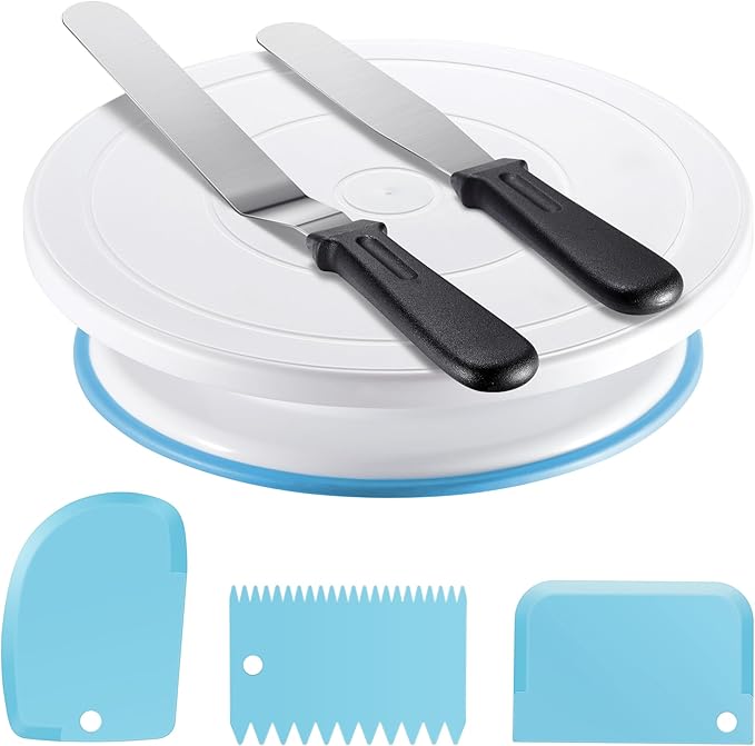 Kootek Cake Decorating Kit Baking Supplies Set Cake Turntable with 2 Frosting Straight Angled Spatula 3 Icing Smoother Scrapers Baking Accessories Tools for Beginners and Pros, Blue