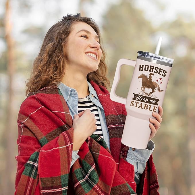Horse Gifts For Women - Mothers Day, Birthday, Christmas Gifts For Horses Riding Lovers, Owners - Horse 40Oz Tumbler With Handle & Straw