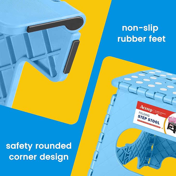 ACSTEP 11 Inch Folding Step Stool for Kids, Non-Slip Foldable Stools, Blue | Heavy Duty Collapsible Foot Stool, Lightweight with Built-in Handle, Holds 300 lb for Adults Kitchen Bathroom Bedroom Outdoor - Image 2