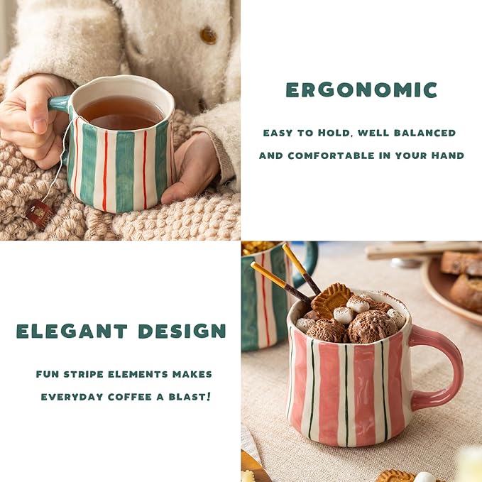 Stripe Ceramic Coffee Mugs, 12oz Vibrant Striped Red Design Cute Mugs, Dishwasher & Microwave Safe Cups for Coffee, Tea, and Cocoa, Perfect for Daily Brews tea or coffee - Image 6