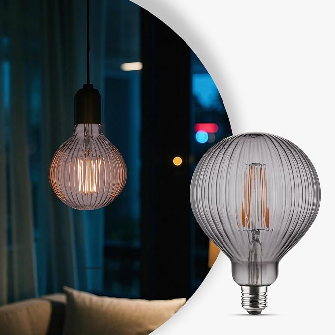 G125 Edison LED Bulb,4W Dimmable E26,2200K Smoke Striated Glass | Vintage Oversized Large Edison Bulb, Soft Warm Lighting, Dim, Widely Used In Stores, Coffee Shops & Indoor Outdoor Scenes by Harwez