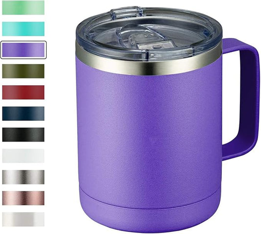 MEWAY 12oz Coffee Mug With Handle and Sliding Lid,Stainless Steel Travel Tumbler Cup with Handle,Double Wall Vacuum Insulated Camping Cup for Hot & Cold Drinks Tea (Purple,Set of 1) by MEWAY