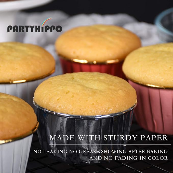Party Hippo Cupcake Cups, 3.5 Oz 50 pcs Disposable Foil Muffin Liners, Gold Baking Cups, Ramekin Aluminum Cupcake Tip Pan Ramekin Holders, Little Baking Cups (50, Blue) - Image 5