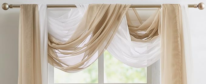 Warm Home Designs 55 x 216 Brown Sheer Window Scarf. AM Taupe 216" | Extra Long Window Scarves Valances are Great As Wedding Arch Draping Fabric, Bed Canopy Or for Decorative Project. - Image 3
