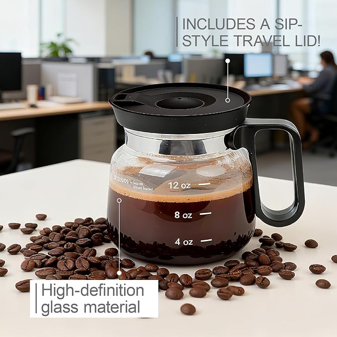 16 oz Clear Borosilicate Glass Coffee Pot Mug with Silicone Lid | Mini coffee pot design with cleaning brush for hot or cold drinks at home, in the office, or as a gift for coffee lovers - Image 8