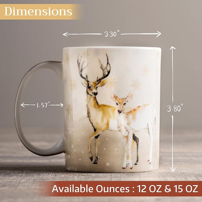 Maison d' Hermine Coffee Mug with Handles Tea Cups (15 Ounce, Pack of 2) | Fine Bone China Coffee Mugs for Hot Beverages Cappuccino Latte Home Restaurant Hotel Spring Summer -Deer In The Woods - Image 4