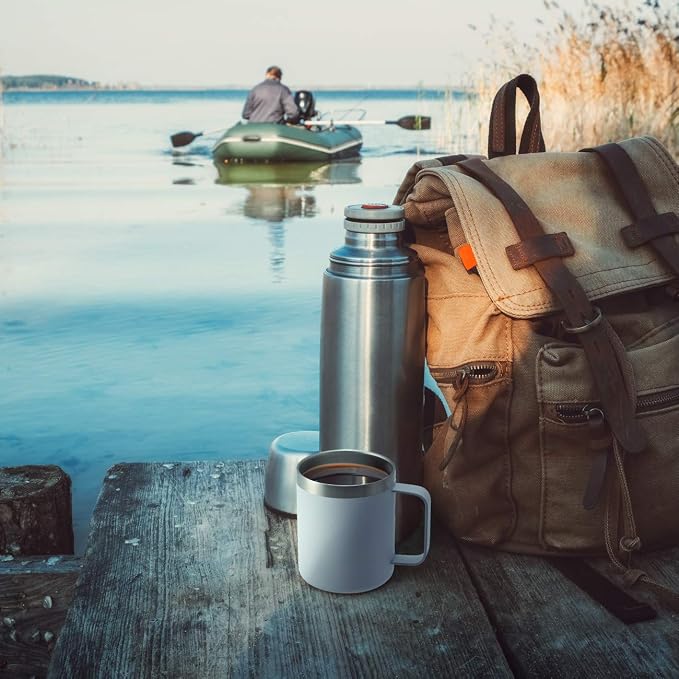 12oz Insulated Travel Coffee Mug with Handle, Black, 2 Pack | Stainless Steel Coffee Tumbler with Lid, Double Wall Vacuum Thermal Cup for camping - Image 7