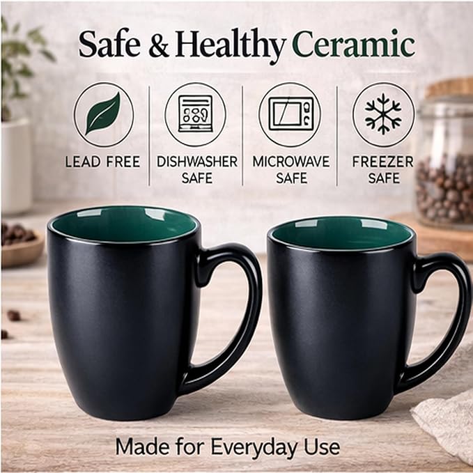 GBhome 16oz Coffee Mugs Set of 6, Large Ceramic Coffee Mugs for Man, Woman, Dad, Mom, Modern Coffee Mugs Set with handle for Tea/Latte/Cappuccino/Milk/Cocoa. Dishwasher&Microwave Safe,Green - Image 5
