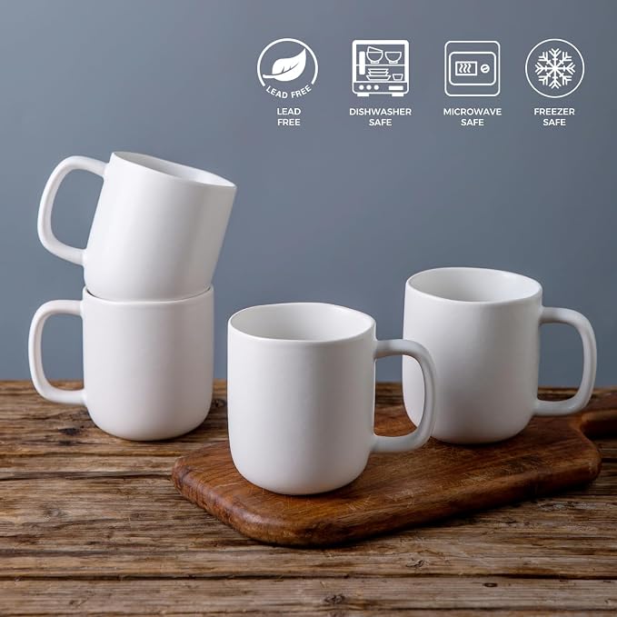 AmorArc 14oz Coffee Mugs Set of 6, Ceramic Coffee Mugs with Large Handle & Wavy Rim for Latte/Hot Cocoa/Tea, Stylish Coffee Cups for Men Women. Oven,Dishwasher&Microwave Safe, Matte White - Image 5