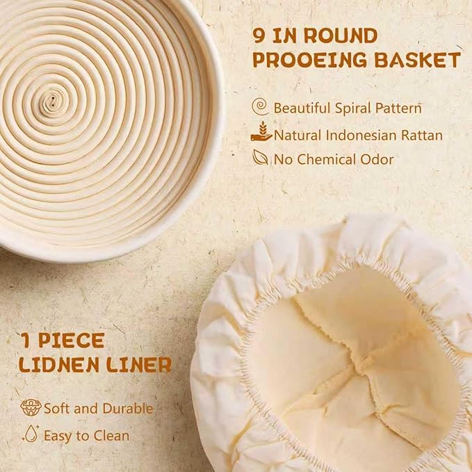 Sourdough Starter Kit-21 Piece Ultimate Bread Baking Supplies Set with Banneton Proofing Basket (9" Round & 10" Oval), Dough Jar, Bread Lame, Whisk & Tools, Complete Sourdough Kit for Beginners