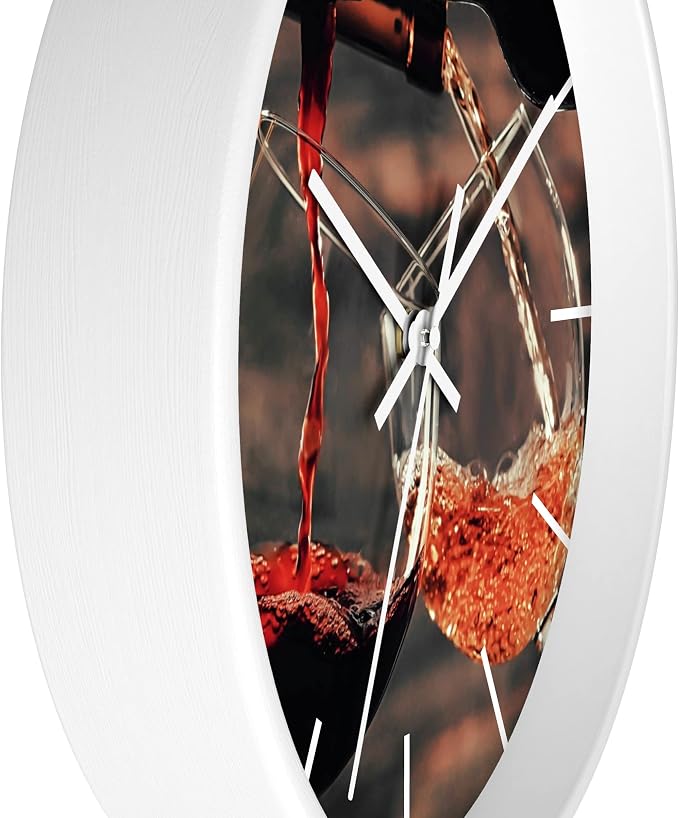 Mozingo ~ Wine Clock for Kitchen Bar Wall It's Wine O'clock Silent Time Gift Home Decor Made In USA, 10" (Hour Marks - Lines, Clock Frame Color - White, Wine Theme #01) - Image 2
