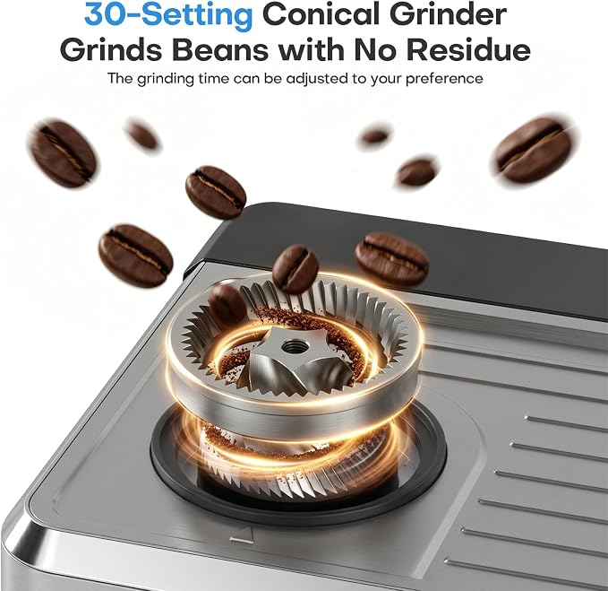 Sorgente Espresso Machine with Grinder, Brushed Stainless Steel | Professional Coffee Maker with Built-in Grinder, Easy to Clean with this Semi-Automatic Coffee Machine,Durable for Home Use - Image 4
