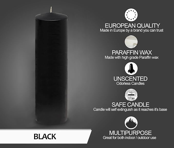 Hyoola Black Pillar Candles 2x9 Inch - 4 Pack Unscented Pillar Candles - European Made - Image 4