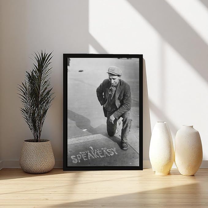 UXCBIA This Way to Speakeasy, Vintage Black And White, Alcohol Prohibition Poster Canvas Poster Bedroom Decor Sports Landscape Office Room Decor Gift Black Frame 12x18in(30x45cm) - Image 6