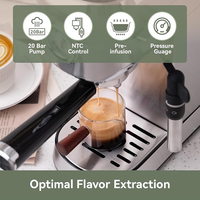 Gevi 20 Bar Espresso Machine with Milk Frother,Compatible with Pods&Ground | Compatible with Nespresso Pods&Ground; Built-in pressure gauge; Removable Water Tank; Make Americanos、Latte; Easy to Clean; - Image 3