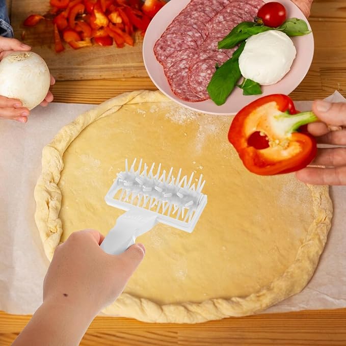 Amosfun Pizza Dough Hole Puncher Rolling Pin with Ergonomic Handle for Bread and Baked Goods, Sturdy Plastic Multifunctional Baking Tool, Time-saving Kitchen Accessory for Pizza Making - Image 5