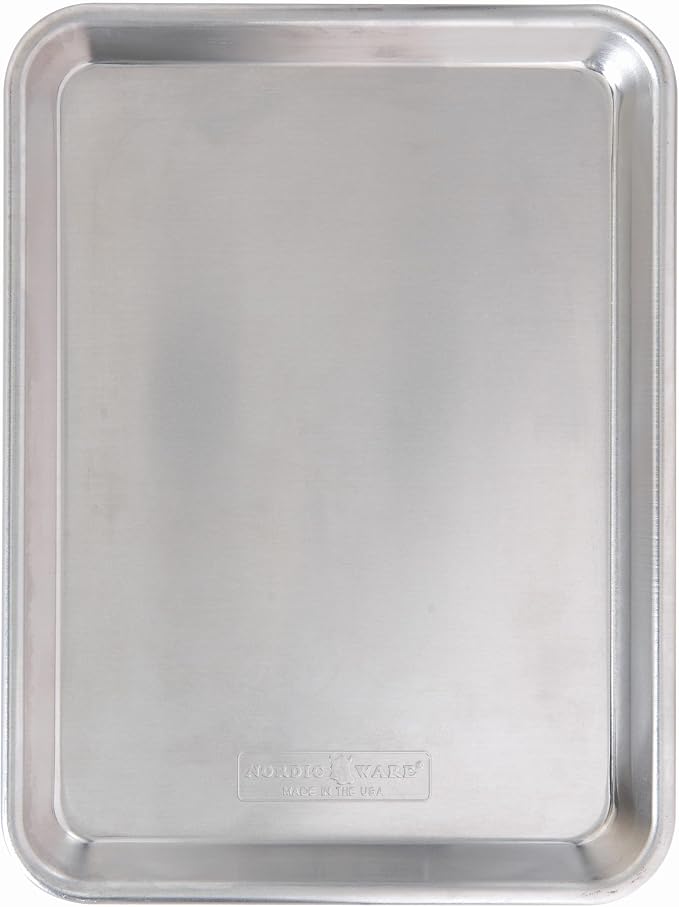 13 x 10 Inch Silver Aluminum Quarter Sheet Pan, Rectangular Heavy Duty Oven Safe Baking Cookie Tray, Commercial Grade Bakeware for Small Pastries & Vegetable Roasting by Unknown