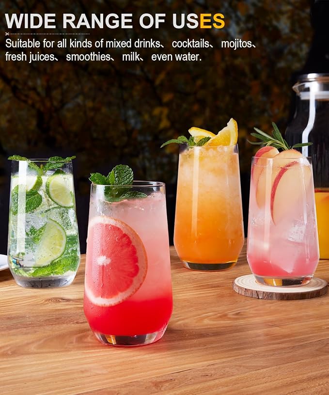 Drinking Water Glass Cups Set,Crystal Clear tall Glass cups set of 8,16.2oz | Unique Design Highball Clear Glassware for Cocktail Parties, Family Dinners Glass Cups - Image 8