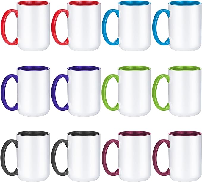 TANGLONG 15oz Sublimation coffee Mugs-6 Assorted Colors Magic cupSet of 12 | Ceramic Cup,Tazas Magicas Para Sublimacion Set,Heat Sensitive Coffee Mugs for Milk, Hot Cocoa,homemade gifts by TANGLONG