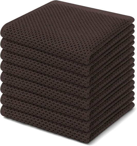 Homaxy 100% Cotton Waffle Weave Kitchen Dish Cloths 8-Pack, Dark Brown | 12 x 12 Inches, Ultra Soft Absorbent Dish Towels, Quick Drying Dish Rags with Hanging Loop by Homaxy