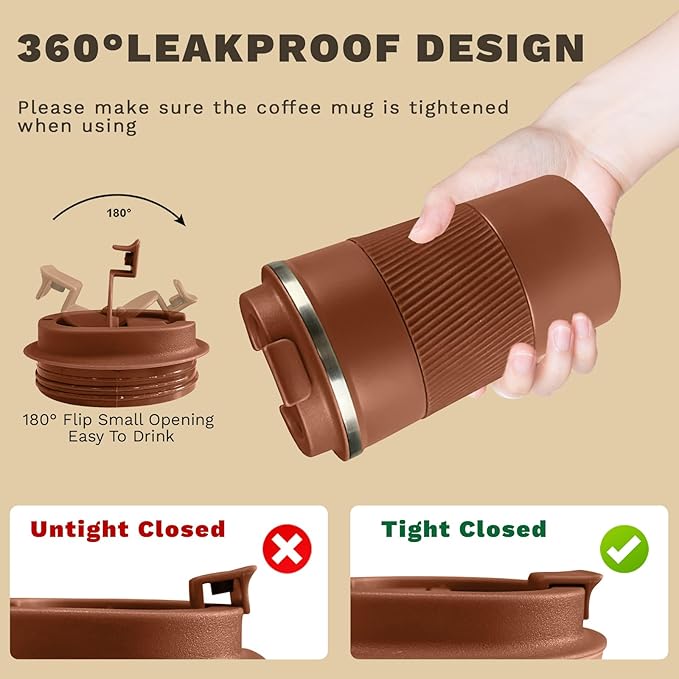 Vacuum Insulated Stainless Steel Travel Coffee Mug,Leak Proof Cup with Lid | 304 stainless steel mug with vacuum insulation, leak proof lid, silicone grip and car cup holder friendly design - Image 5