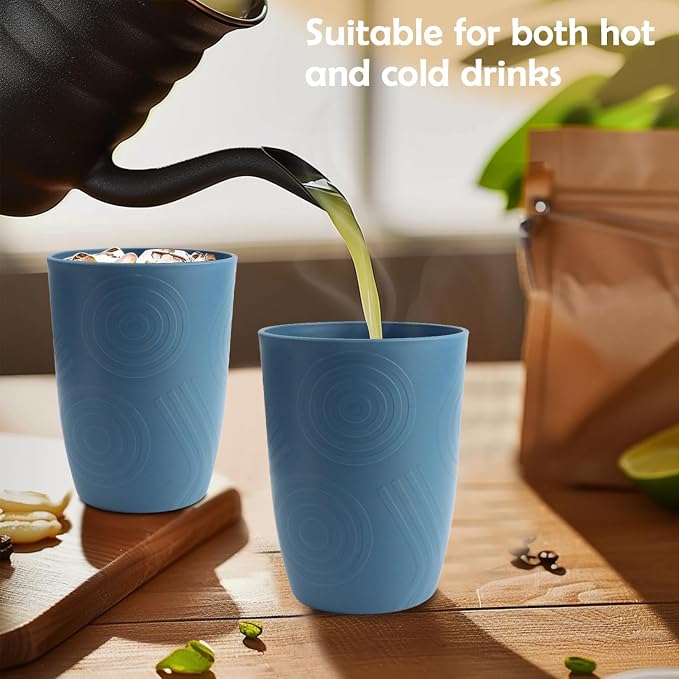 Wheat Straw Cups Set of 6, Plastic Drinking Glasses 12 OZ, Alternative to Plastic Cups Reusable, Unbreakable Water Cups for Kids, Microwave & Dishwasher Safe Drinking Cups for Kitchen - Blue - Image 7