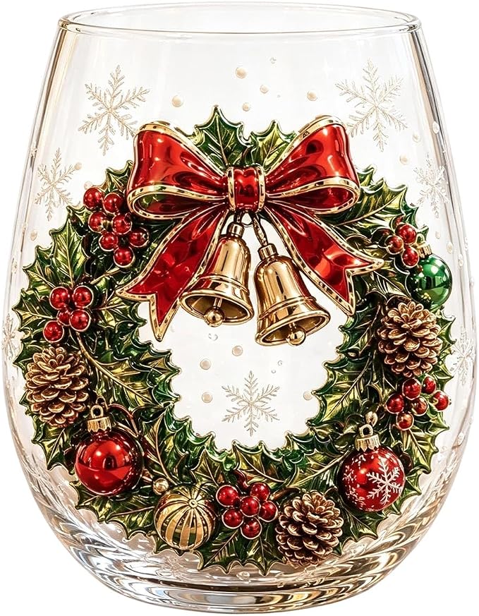 3D Christmas Glass Art Cup, Luxury Raised Holiday Glassware Collection | Cute Festive Stemless Wine Glasses,Artistic Holiday Table Ornaments,Perfect Christmas Home Decor Gifts for Various Beverages - Image 2
