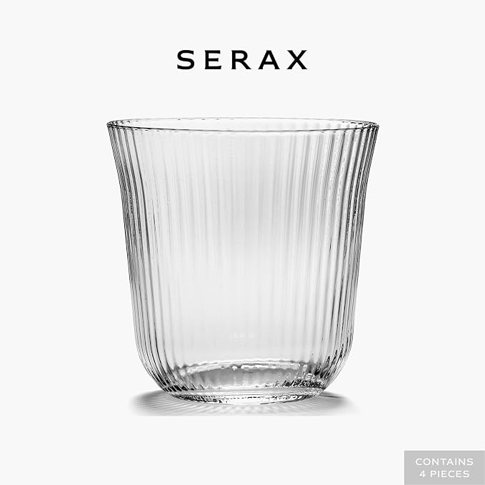 Serax Large Whiskey Glasses Drinking Set of 4 | Inku Glassware by Sergio Herman | Clear Glass Tumbler Cups without Lids | Home Essentials, Cocktail Glasses | Whisky, Beer, Juice, Water - Image 2