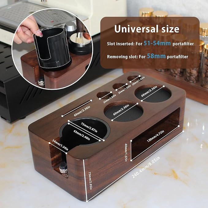Espresso Tamping Station,Multifunctional Tamping Station,Non-slip Tamper Station,Espresso Station fit for storage 51-58mm Tamper Distributor Portafilter,Walnut Tamper Holder,Coffee Portafilter Holder