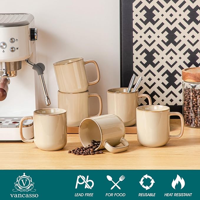 vancasso Coffee Mugs Set of 6, 12 Oz Ceramic Coffee Cups with Handle, Ceramic Unique Glaze Coffee Cup for Cappuccino, Latte, Tea, Cocoa, Dishwasher & Microwave Safe Gift Sets, Brown, Series PLAYA - Image 3