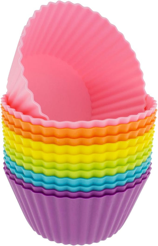 Freshware 12-Pack Silicone Jumbo Round Reusable Cupcake and Muffin Baking Cup, Six Vibrant Colors