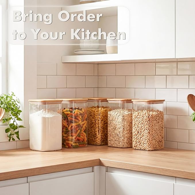 2-Pack 3.4Qt Large Glass Flour Sugar Storage Containers with Lids | Wide Mouth Design, With Measuring Cups, Minimalist Kitchen Organizer,Scandinavian Style Storage,Nordic Style Storage - Image 5