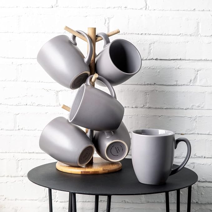 AmorArc Coffee Mugs Set of 6, Ceramic coffee mugs with large handle for Men Women,16oz Coffee Mugs for Coffee,Tea,Latte,Cocoa. Easy to Hold&Clean, Dishwasher&Microwave Safe, Matte Grey - Image 7