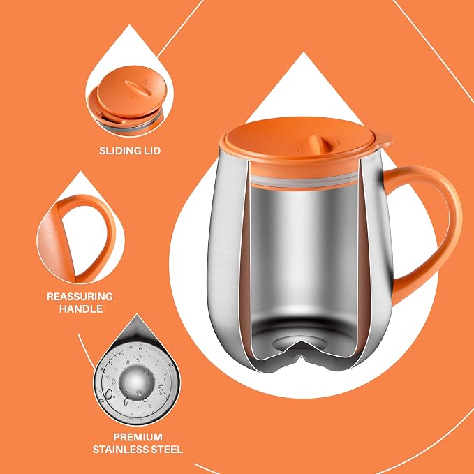 Ideus 16 oz Insulated Coffee Mug with Handle and Lid, Double Wall Stainless Steel Vacuum Thermal Coffee Mug, Travel Coffee Cup Thermal Cup for Home and Office, Orange Tiger - Image 3