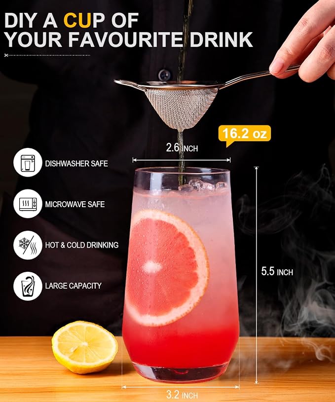 16.2oz Highball Drinking Glass Set of 6,Tall Lead-Free Crystal Water Glass - Image 2