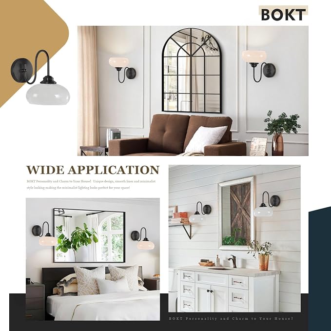 Modern Matte Black Wall Sconce Farmhouse 7.9" Milk White Glass Globe Wall Lamp for Industrial Style Hard-Wired Semi Flush Mount Wall Light Fixture for Stairway, Hallway, Bedroom - Image 6