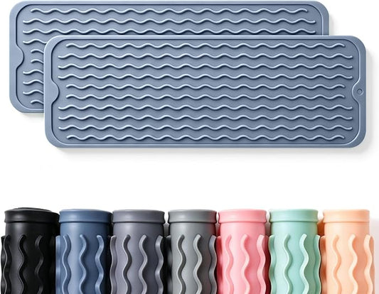 2 Pack Caketime Silicone Dish Drying Mat for Kitchen Counter Heat Resistant Multiple Usage Bathroom Countertop Uner Sink Area Faucet Drainer Organizer Must Haves 2026 Necessities 17inchx6inch Blue by CAKETIME