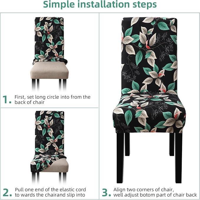 Fuloon Chair Covers for Dining Room 4 Pack, Printed Stretch Dining Slipcovers, Washable Kitchen Slip Covers for Parson Chair Midnight Leaves Printed, Set of 4 - Image 6