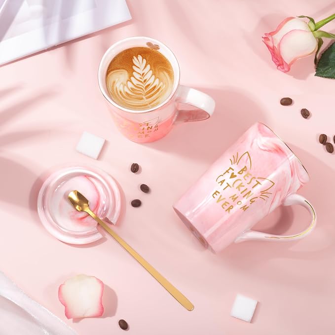 Cat Mom Gifts for Women, Crazy Cat Lady Coffee Mug Gift for Kitten Lover Mom Daughter Sister Aunt Wife Best Friends BFF Coworkers Her - Best Mom Ever, 14oz Pink Marble Ceramic Mug with Gift Box - Image 5