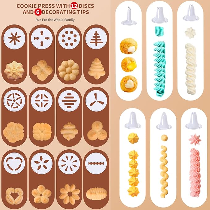 Cake Decorating Syringe Set, Cookie Press Maker Discuits Mold Icing Frosting Piping Cupcake Filling Injector with 6 Funnel Icing Nozzles, 12 Cookie Decorating Kit for Cake Cookies Decoration