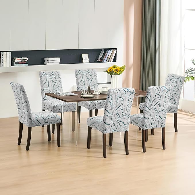 Fuloon Dining Chair Slipcover, Stretch Parson Chair Protector for Home | Reed Jacquard Blue, Set of 6, Super Fit, Stretch, Removable, Washable, Suits for Hotel, Dining Room, Ceremony, Banquet Party - Image 5
