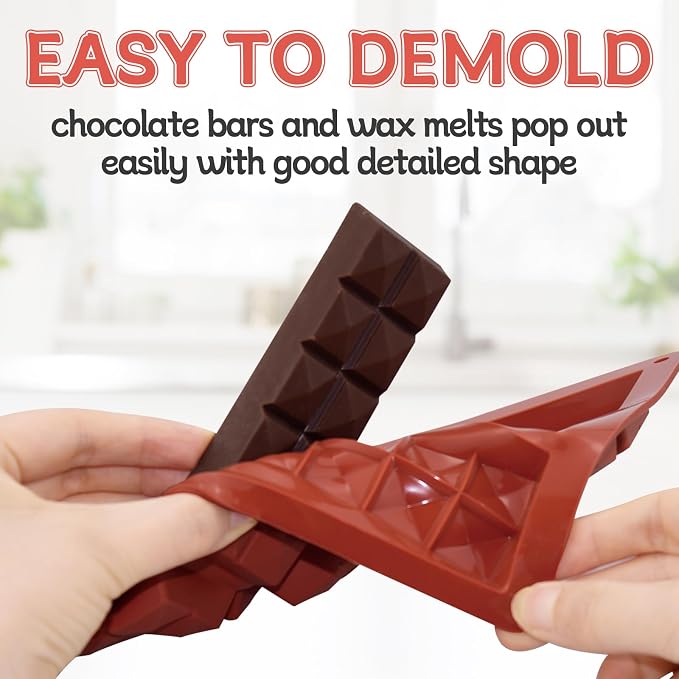 Chocolate Bar Molds Silicone Non Stick 2 Pack,Deep Dubai Granola Bar Diamond Shapes Mold for Making Filling Knafeh Pistachio Candy Snacks - Image 3